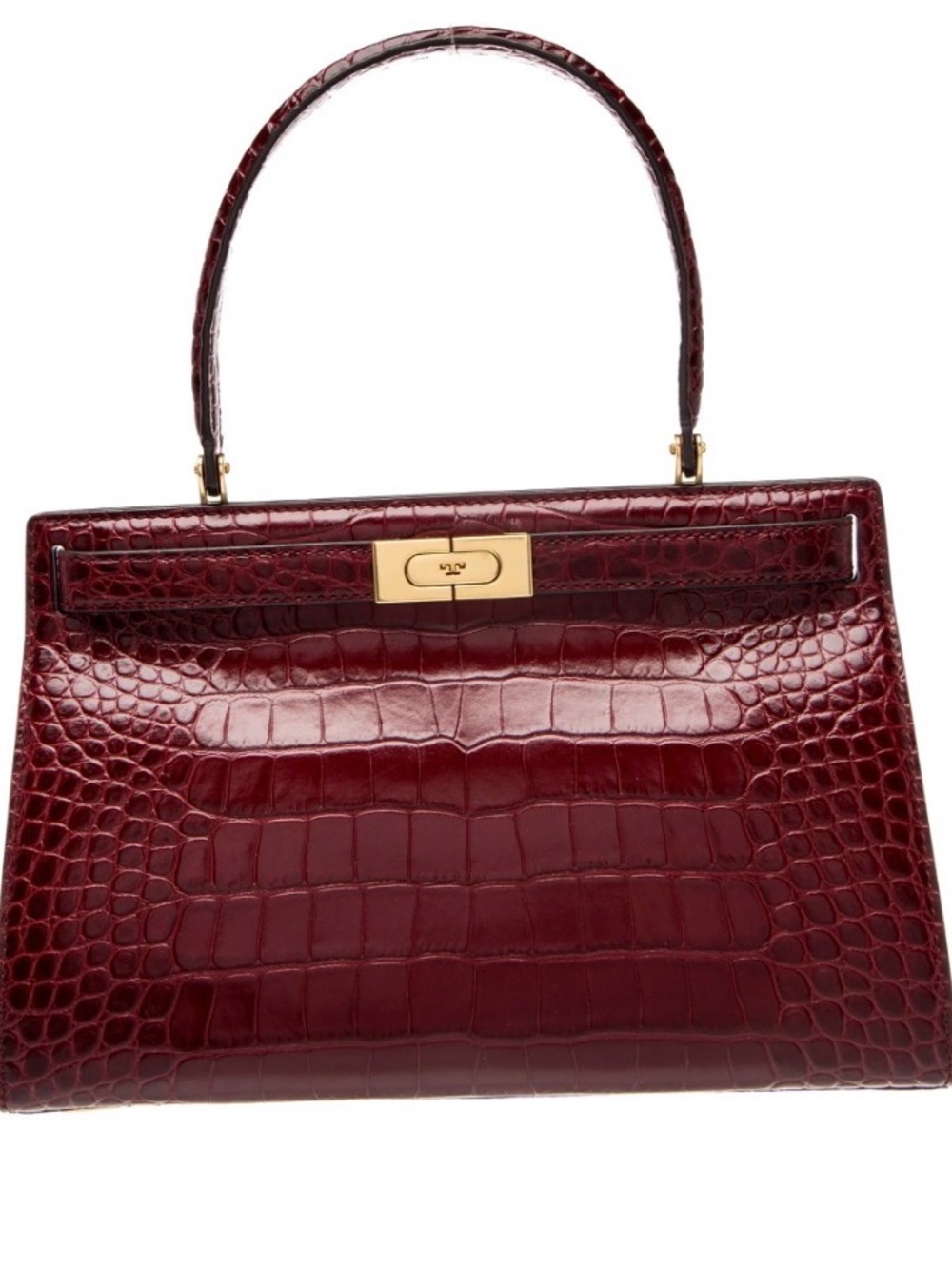 Tory Burch Radziwill Small Leather Croc-Embossed Top Handle Bag in Deep Burgundy - Picture 1 of 6
